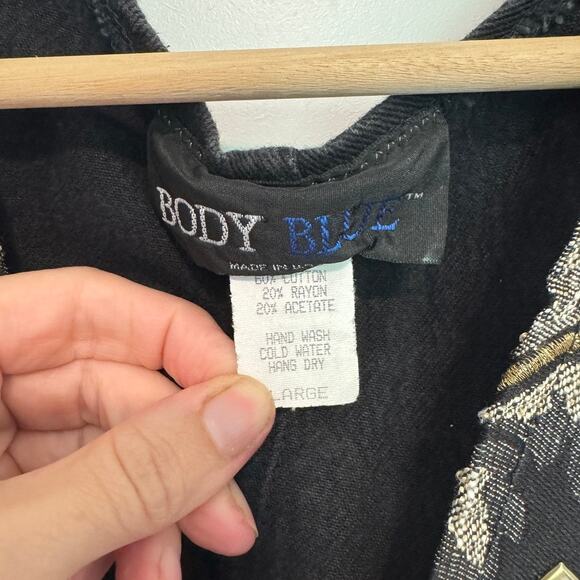 Vintage 80s Body Blue Embellished Vest Black Gray Tapestry Faux Jewels Women’s L - Picture 3 of 4